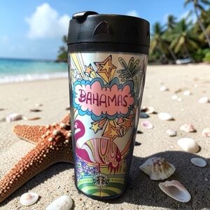 Vintage Starbucks Bahamas Flamingo Travel Tumbler Retro Tropical Coffee Cup